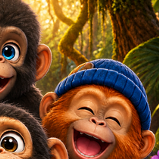 Orange ape in a blue beanie laughing with eyes closed
