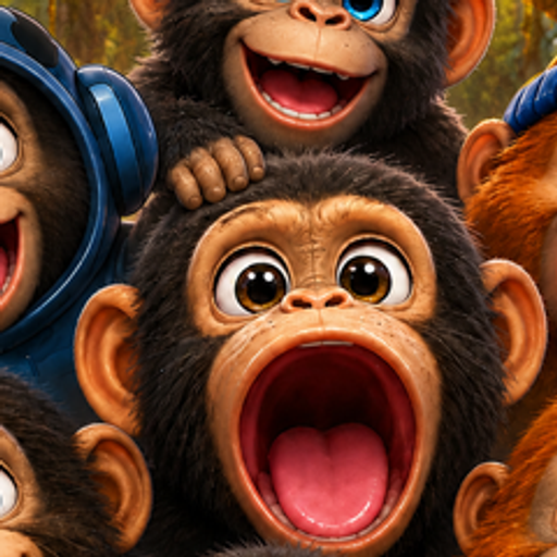 Ape with mouth wide open shouting in the jungle